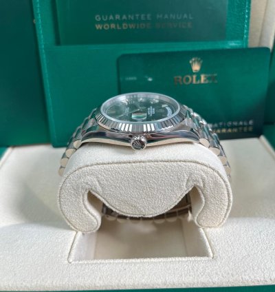 Rolex Day-date 40 White Gold Olive Green Roman Dial Fluted