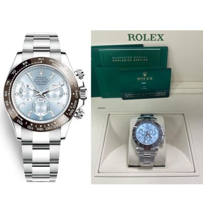 Rolex Daytona Platinum 40mm Ice Blue Diamond Baguette Dial 116506