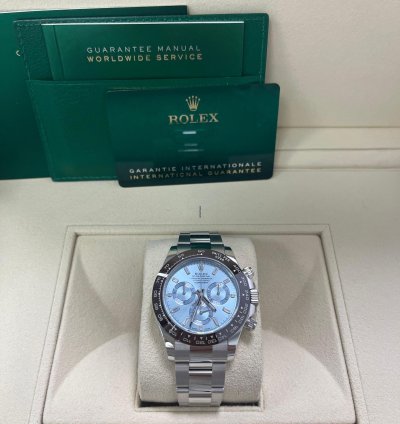 Rolex Daytona Platinum 40mm Ice Blue Diamond Baguette Dial 116506