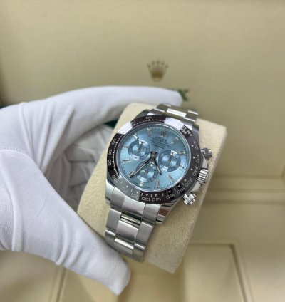 Rolex Daytona Platinum 40mm Ice Blue Diamond Baguette Dial 116506