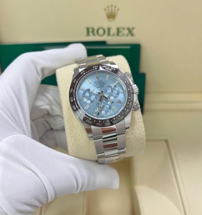 Rolex Daytona Platinum 40mm Ice Blue Diamond Baguette Dial 116506