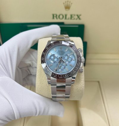 Rolex Daytona Platinum 40mm Ice Blue Diamond Baguette Dial 116506