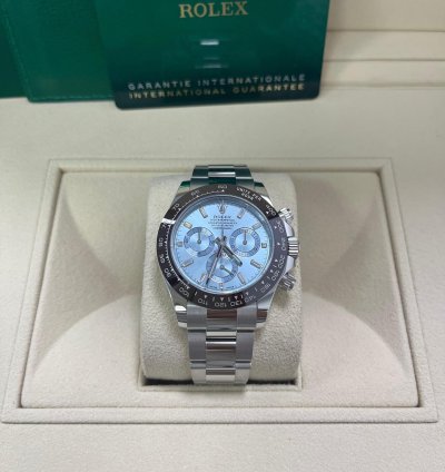 Rolex Daytona Platinum 40mm Ice Blue Diamond Baguette Dial 116506