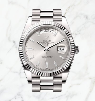 Rolex Day-date 40 White Gold Silver Diamond Dial 228239 new Unworn