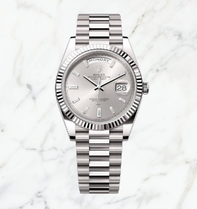Rolex Day-date 40 White Gold Silver Diamond Dial 228239 new Unworn