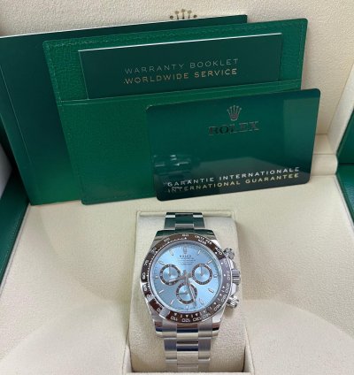 Rolex Daytona Platinum Cosmograph Daytona Ice Blue Index Dial Oyster Bracelet 126506