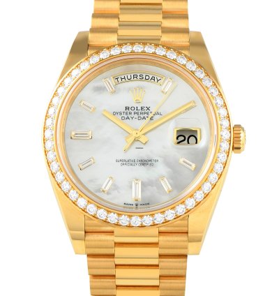 Rolex Day-date 40 White Mother-of-pearl Diamond Dial Yellow Gold President Watch 228348rbr