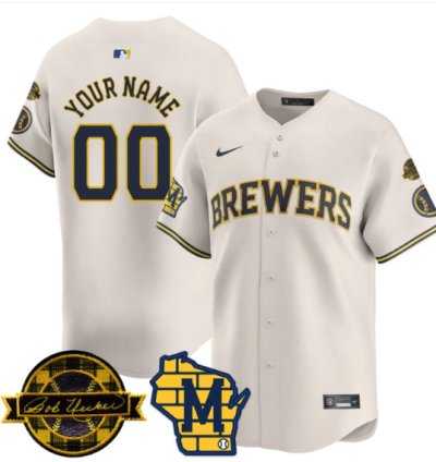 Custom Milwaukee Brewers Jersey Name Number 2025 Limited Bob Uecker Patch Stitched Cream