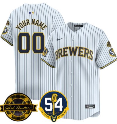 Custom Milwaukee Brewers Jersey 2025 Bob Uecker 54 Seasons For Brewers Stitched White
