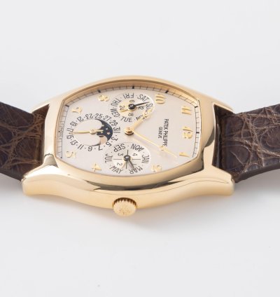 Patek Philippe Perpetual Calendar 5040j In 18k Yellow Gold Tonneau Case With Box And Papers