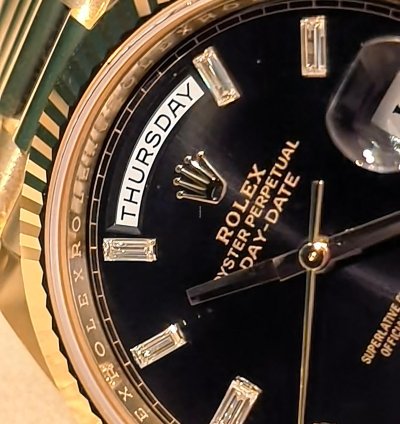 Rolex Day-date 40 Yellow Gold Black Baguette Dial