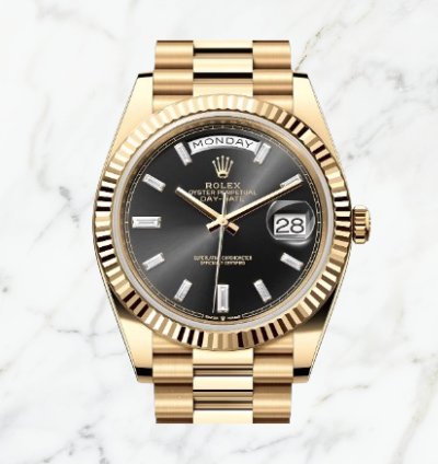 Rolex Day-date 40 Yellow Gold Black Baguette Dial 228238 new Unworn