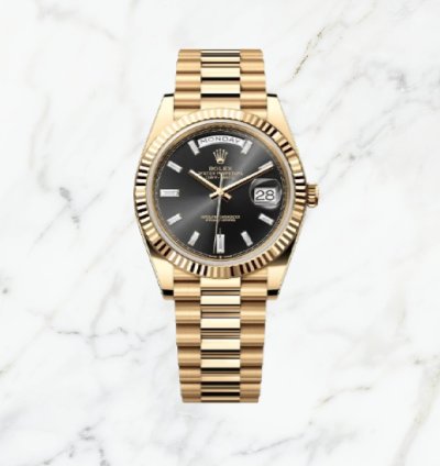 Rolex Day-date 40 Yellow Gold Black Baguette Dial 228238 new Unworn