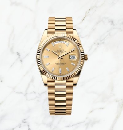 Rolex Day-date 40 Yellow Gold Champagne Baguette Dial 228238 new Unworn