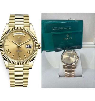 Rolex Day-date 40 Yellow Gold Champagne Roman Dial Fluted Bezel 228238
