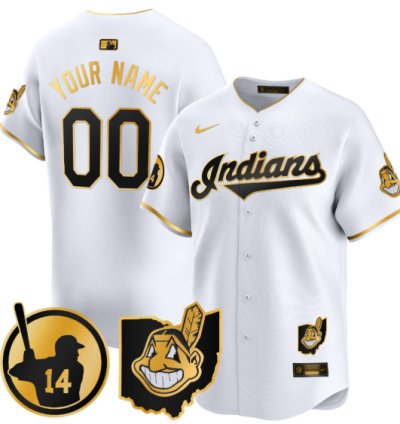 Custom Cleveland Indians Jersey Larry Doby Patch Vapor Premier Limited Stitched White Gold