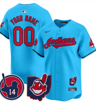 Custom Cleveland Indians Jersey Larry Doby Patch Vapor Premier Limited Stitched Light Blue