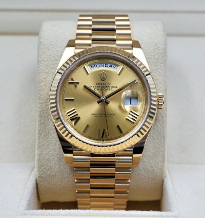 Rolex Day-date 40 Yellow Gold Champagne Roman Numeral Dial 228238 Full Set