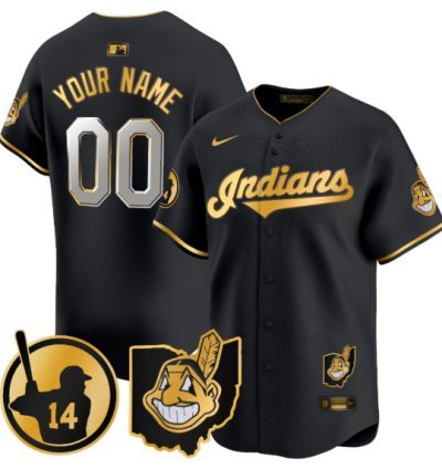 Custom Cleveland Indians Jersey Larry Doby Patch Vapor Premier Limited Stitched Black Gold