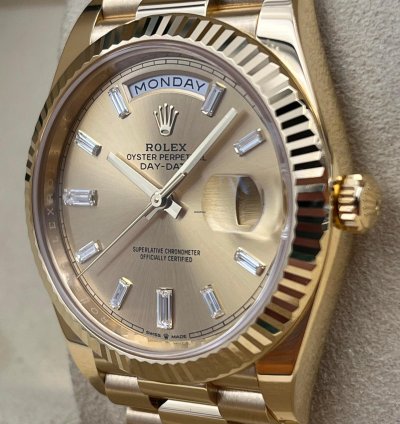 Rolex Day-date 40 Yellow Gold Day-date 40 Champagne Baguette Dial 228238 Unworn 2023