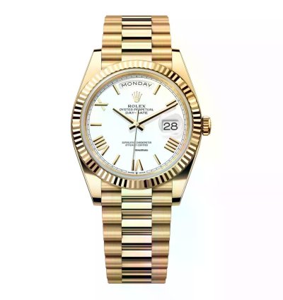 Rolex Day-date 40 Yellow Gold Day-date 40 Fluted Bezel 228238-0042 White Bevelled Roman Dial President Bracelet 2024