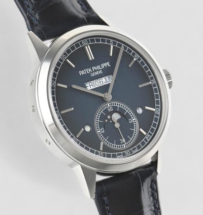 Patek Philippe Perpetual Calendar 5236p In Line Perpetual Calendar Platinum Blue Dial