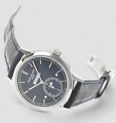 Patek Philippe Perpetual Calendar 5236p In Line Perpetual Calendar Platinum Blue Dial