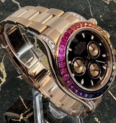 Rolex Daytona Rainbow - Rose Gold - 116505 - Custom Bezel - Diamonds - New