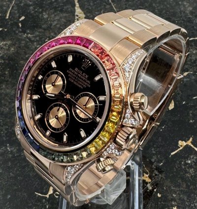 Rolex Daytona Rainbow - Rose Gold - 116505 - Custom Bezel - Diamonds - New