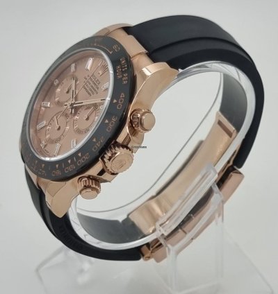 Rolex Daytona Rare Unworn Daytona 18k Rose Gold Diamond Baguette Sundust Dial Oyster Flex Watch Ps