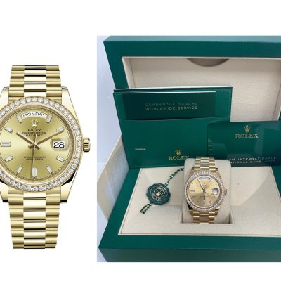 Rolex Day-date 40 Yellow Gold Day-date 40 Watch-yellow Gold Bezel-champagne Baguette Diamond Dial 228348rbr