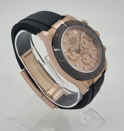 Rolex Daytona Rare Unworn Daytona 18k Rose Gold Diamond Baguette Sundust Dial Oyster Flex Watch Ps