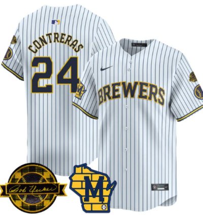 William Contreras Jersey 24 Milwaukee Brewers 2025 Limited Bob Uecker Patch Stitched White