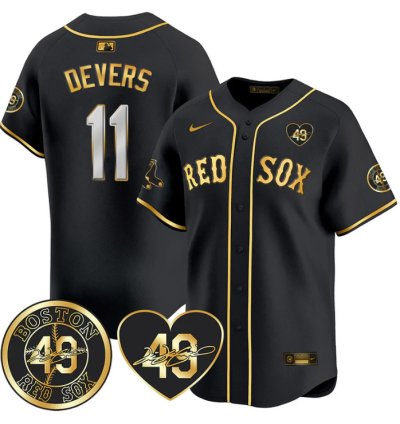 Rafael Devers Jersey 11 Boston Red Sox Tim Wakefield Memorial Patch Stitched Black Gold