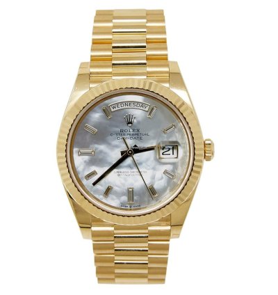 Rolex Day-date 40 Yellow Gold Mop Diamond Dial On Presidential Complete Set Unworn 2024