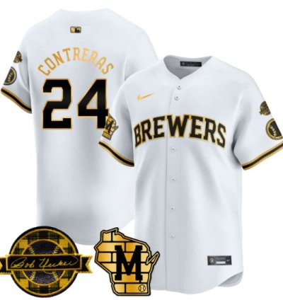 William Contreras Jersey 24 Milwaukee Brewers 2025 Limited Bob Uecker Patch Stitched White Gold