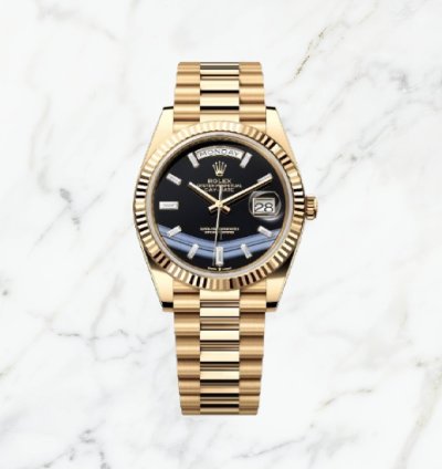 Rolex Day-date 40 Yellow Gold Onyx Baguette Dial 228238 new Unworn