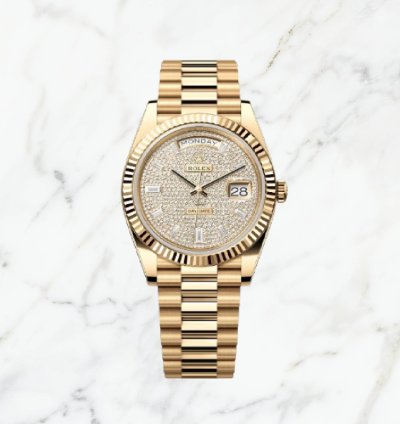 Rolex Day-date 40 Yellow Gold Pave Baguette Dial 228238 new Unworn