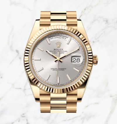 Rolex Day-date 40 Yellow Gold Silver Dial 228238 new Unworn