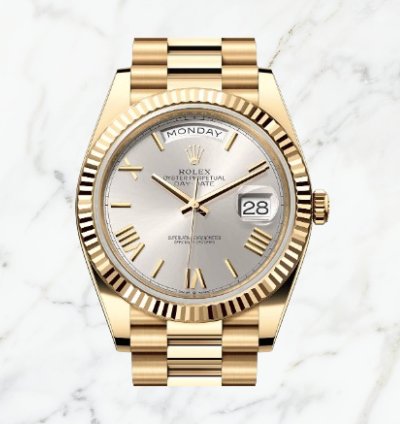Rolex Day-date 40 Yellow Gold Silver Roman Dial 228238 new Unworn