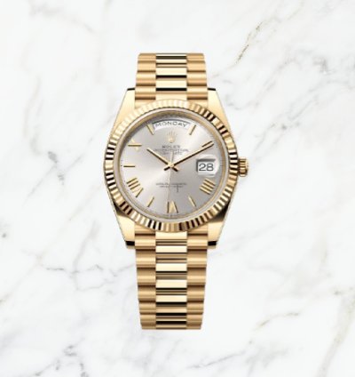 Rolex Day-date 40 Yellow Gold Silver Roman Dial 228238 new Unworn