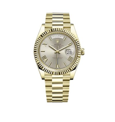 Rolex Day-date 40 Yellow Gold Silver Roman Dial Fluted Bezel 228238
