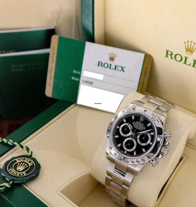 Rolex Daytona Ref 116520 Chromalight Black Dial Full Set 2015