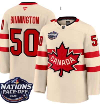 Mens Jordan Binnington Jersey 50 Canada 4 Nations Face-off 2025 Stitched Cream