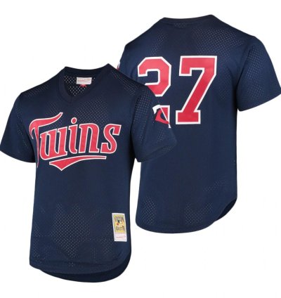 Minnesota Twins Pedro Martinez Navy 2002 Throwback Mesh Pullover Jersey