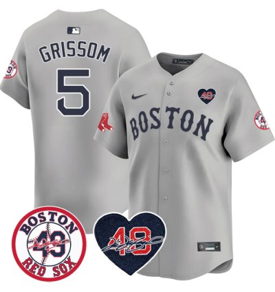 Vaughn Grissom Jersey 5 Boston Red Sox Tim Wakefield Memorial Patch Stitched Gray