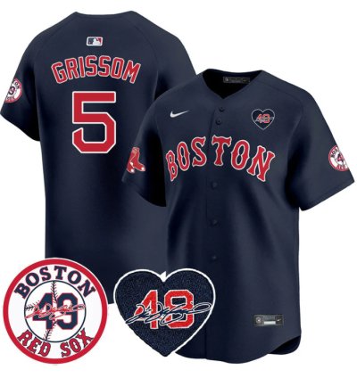 Vaughn Grissom Jersey 5 Boston Red Sox Tim Wakefield Memorial Patch Stitched Navy