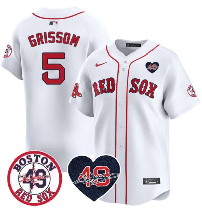 Vaughn Grissom Jersey 5 Boston Red Sox Tim Wakefield Memorial Patch Stitched White