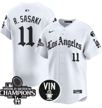 Roki Sasaki Jersey 11 Dodgers 2025 La Gothic Style Vapor Premier Limited Stitched White