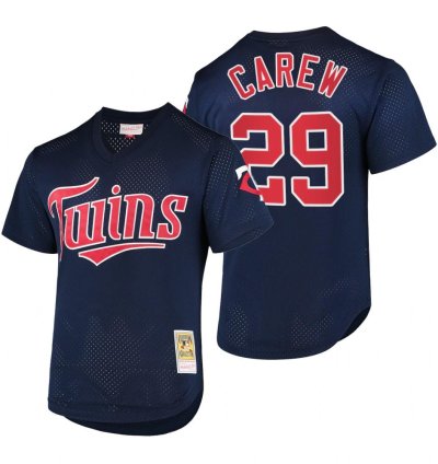 Minnesota Twins Rod Carew Navy Throwback Mesh Pullover Jersey